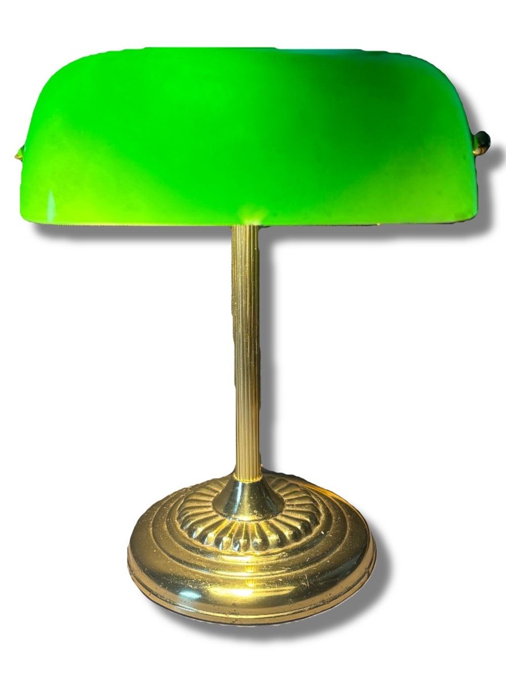 VTG Green Glass Banker Lamp **AS IS**